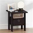 Furinno TIDUR Open Shelf Nightstand with Storage Bin. End Table. Dark Walnut