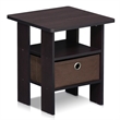 Furinno TIDUR Open Shelf Nightstand with Storage Bin. End Table. Dark Walnut