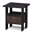 Furinno TIDUR Open Shelf Nightstand with Storage Bin. End Table. Dark Walnut