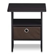 Furinno TIDUR Open Shelf Nightstand with Storage Bin. End Table. Dark Walnut