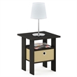 Furinno TIDUR Open Shelf Nightstand with Storage Bin. End Table. Espresso