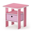Furinno TIDUR Open Shelf Nightstand with Storage Bin. End Table. Pink