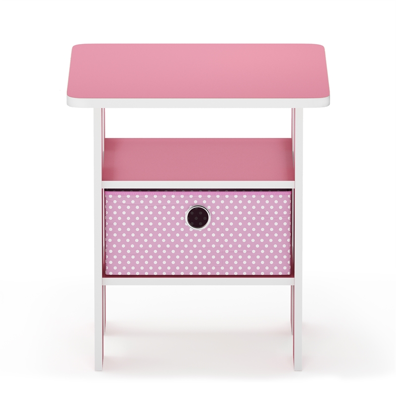 Furinno TIDUR Open Shelf Nightstand with Storage Bin. End Table. Pink