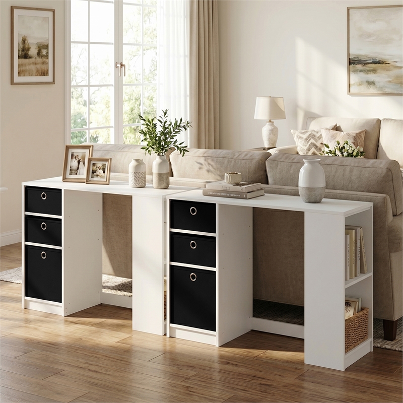 Furinno JAYA 40-Inch White 3 Fabric Drawers Entryway Table. White