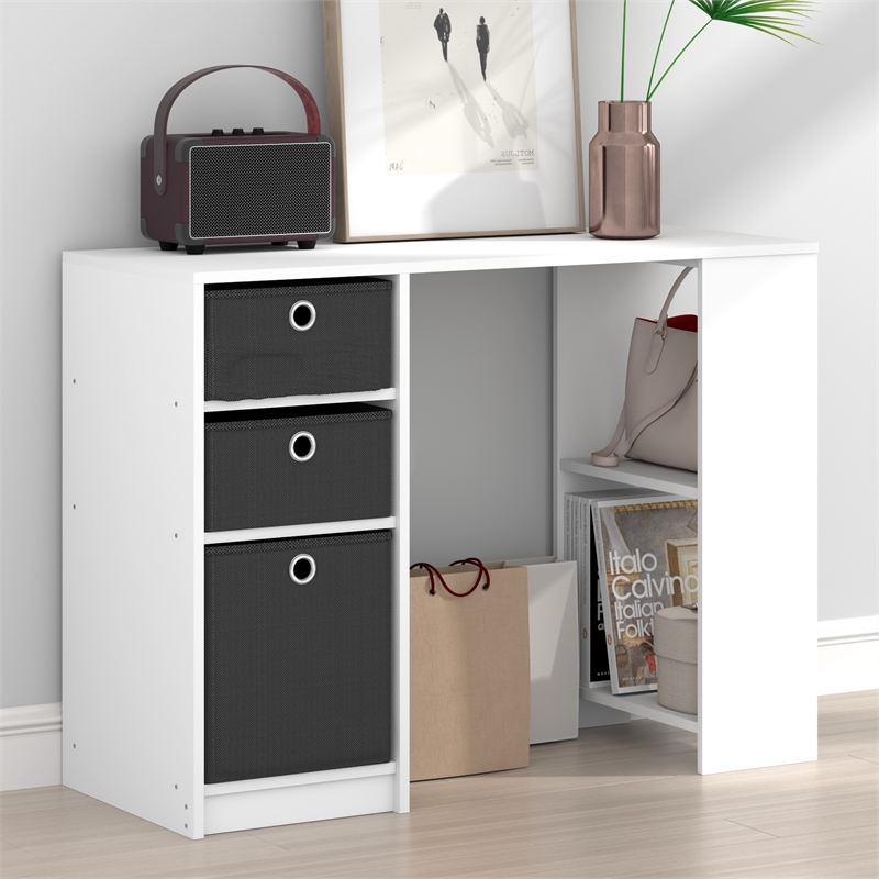 Furinno JAYA 40-Inch White 3 Fabric Drawers Entryway Table. White