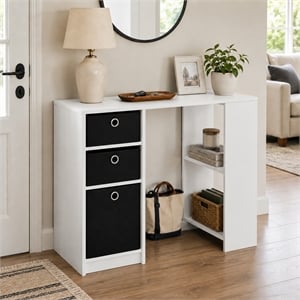 Furinno JAYA 40-Inch White 3 Fabric Drawers Entryway Table. White