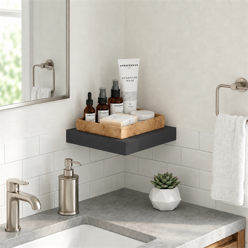 Furinno TANNA 9 x 9 2 Thick Floating Shelves with Invisible Brackets. Americano