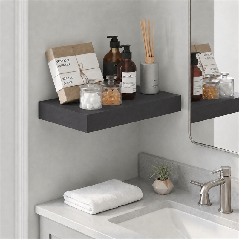 Furinno TANNA 9 x 16 2 Thick Floating Shelves with Invisible Brackets. Americano