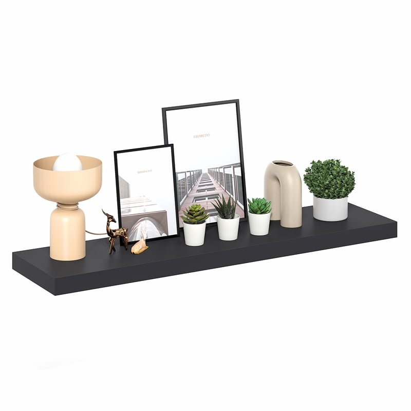 Furinno TANNA 12 x 47 Invisible Brackets 2 Thick Floating Shelves. Americano