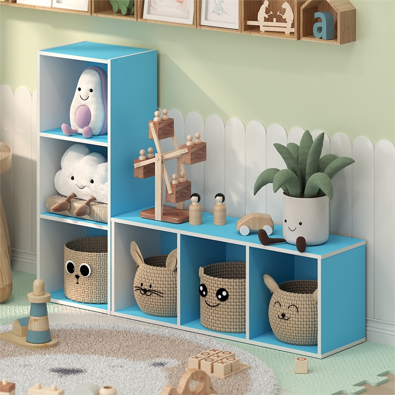 Furinno LUDER 3-Cube Blue Cube Storage Organizer. Bookcase. White/Light Blue