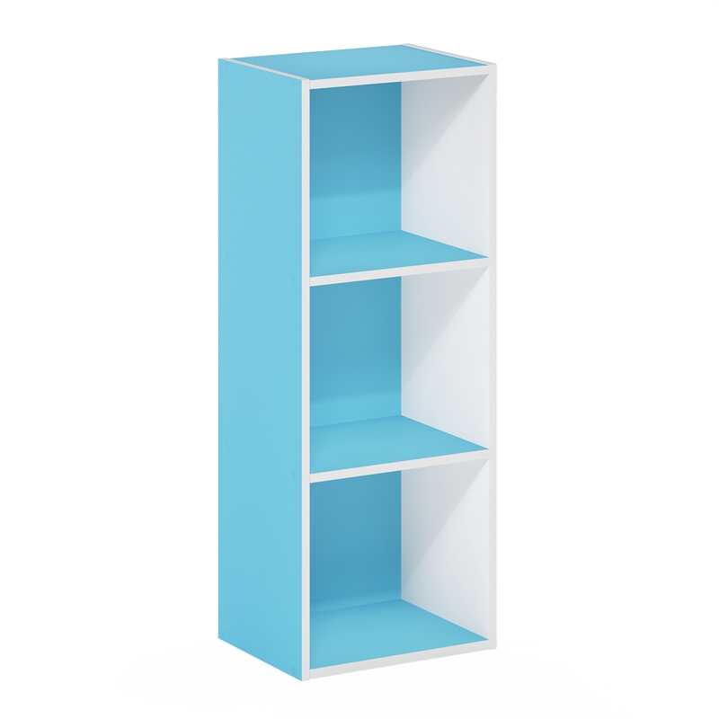 Furinno LUDER 3-Cube Blue Cube Storage Organizer. Bookcase. White/Light Blue
