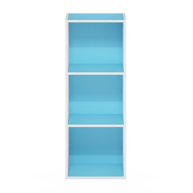 Furinno LUDER 3-Cube Blue Cube Storage Organizer. Bookcase. White/Light Blue