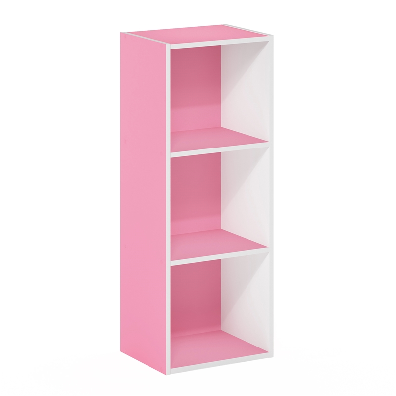 Furinno LUDER 3-Cube Pink Cube Storage Organizer. Bookcase. White/Pink