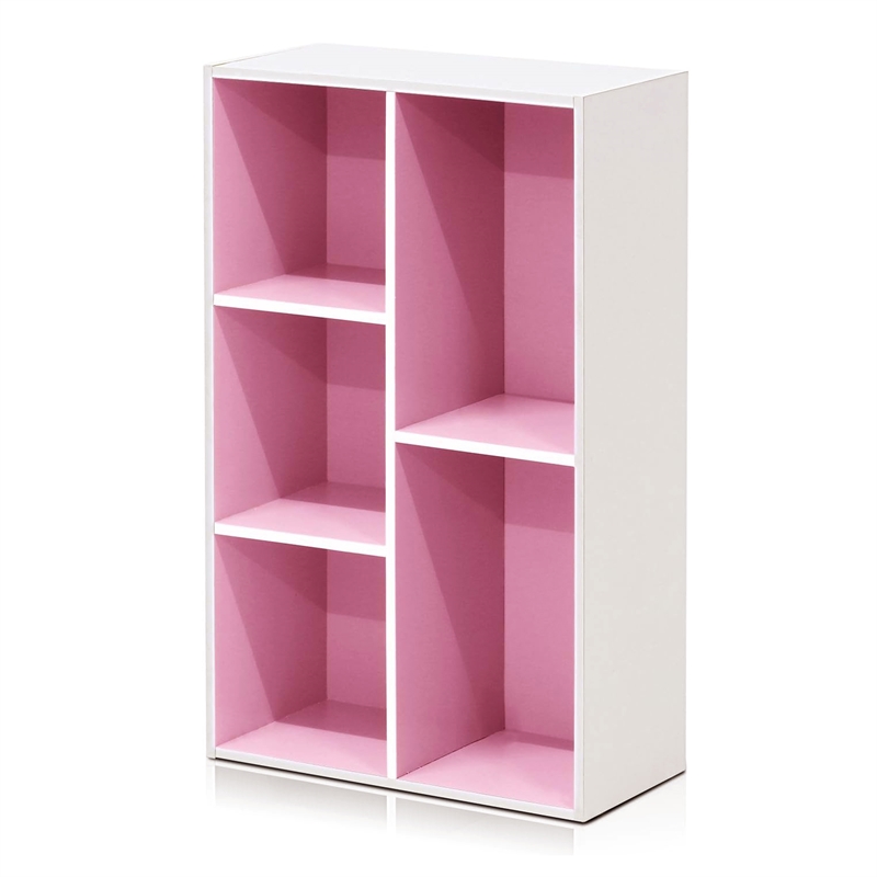 Furinno LUDER 5-Cube Pink Cube Storage Organizer. Bookcase. White/Pink