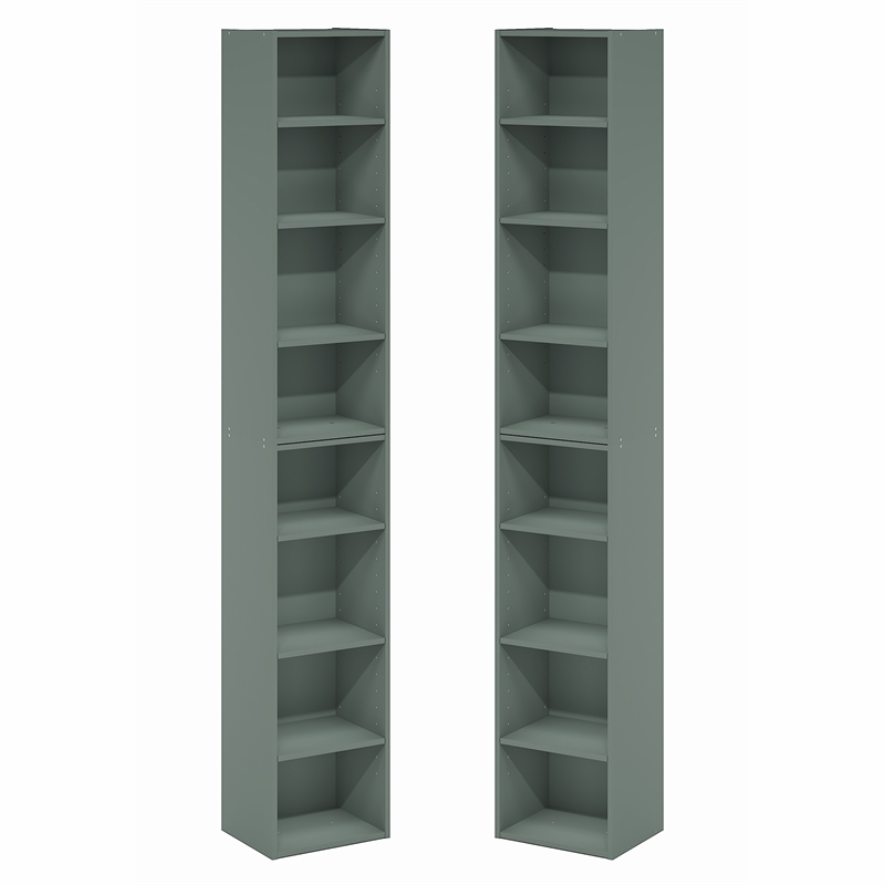 Furinno PASIR Set of 2 8-Tier Open Shelf Bookcase. 9.3 x 11.8 x 70.9. Sage Green