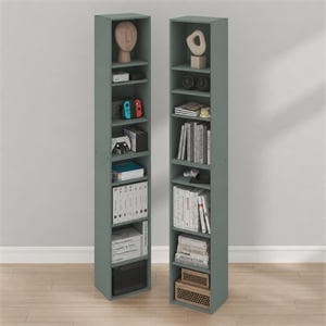 Furinno PASIR Set of 2 8-Tier Open Shelf Bookcase. 9.3 x 11.8 x 70.9. Sage Green