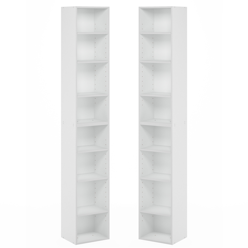 Furinno PASIR Set of 2. 8-Tier Open Shelf Bookcase. 9.3 x 11.8 x 70.9. White