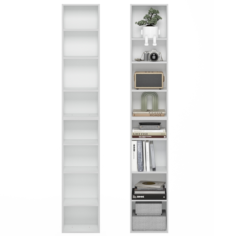 Furinno PASIR Set of 2. 8-Tier Open Shelf Bookcase. 9.3 x 11.8 x 70.9. White