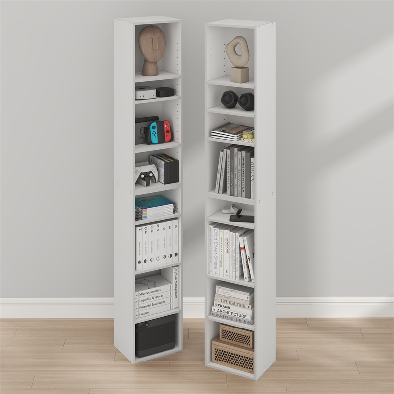 Furinno PASIR Set of 2. 8-Tier Open Shelf Bookcase. 9.3 x 11.8 x 70.9. White