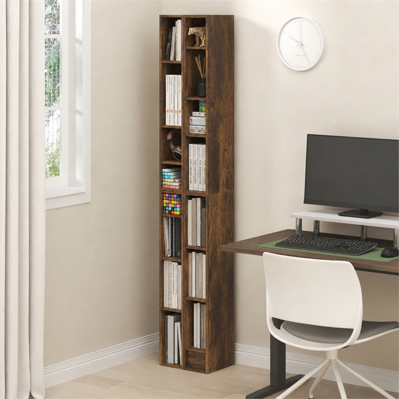 Furinno FULDA Set of 2. 8-Tier Storage Shelf Bookcase. Amber Pine