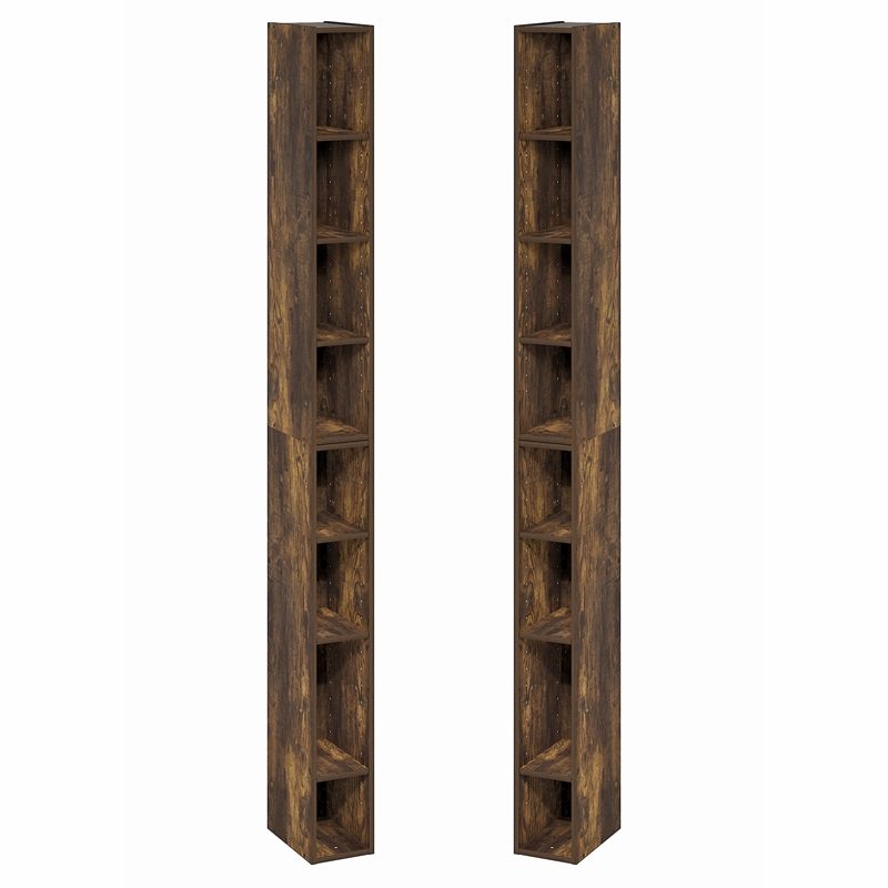 Furinno FULDA Set of 2. 8-Tier Storage Shelf Bookcase. Amber Pine