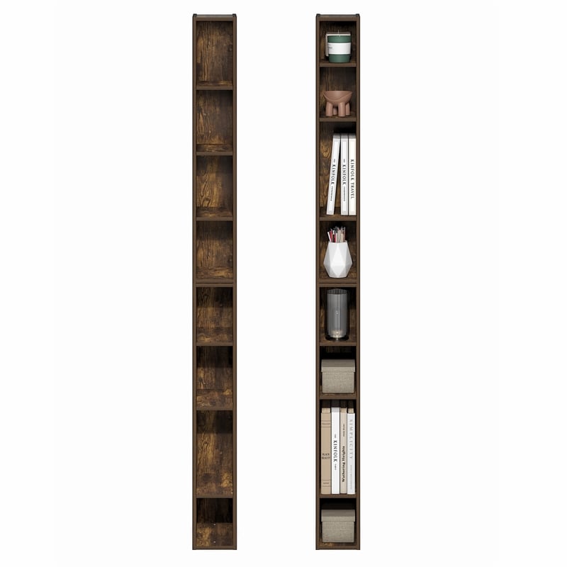 Furinno FULDA Set of 2. 8-Tier Storage Shelf Bookcase. Amber Pine