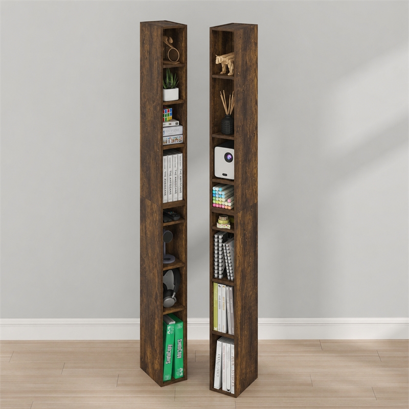 Furinno FULDA Set of 2. 8-Tier Storage Shelf Bookcase. Amber Pine