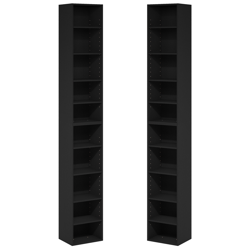 Furinno PASIR Set of 2. 10-Tier Bookcase with Open Shelf. Blackwood