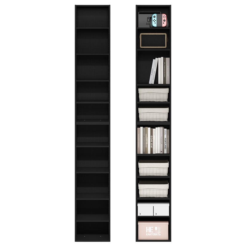 Furinno PASIR Set of 2. 10-Tier Bookcase with Open Shelf. Blackwood