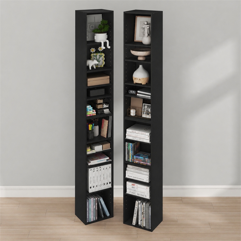 Furinno PASIR Set of 2. 10-Tier Bookcase with Open Shelf. Blackwood