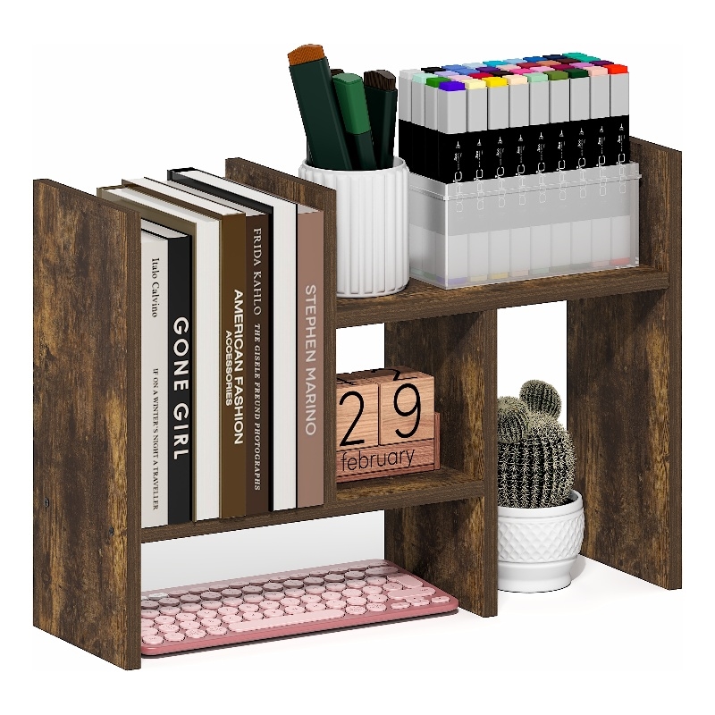 Furinno CLASSIC Adjustable Desk Organizers and Accessories. Amber Pine