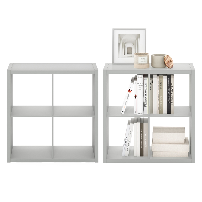 Furinno CUBICLE Set of 2. 4-Cube Thick Frame Reversible Bookcase. Light Grey