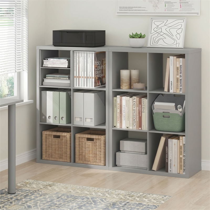 Furinno CUBICLE Set of 2. 6-Cube Thick Frame Reversible Bookcase. Light Grey