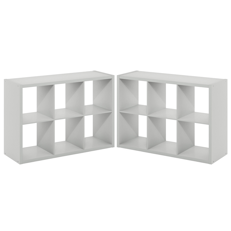 Furinno CUBICLE Set of 2. 6-Cube Thick Frame Reversible Bookcase. Light Grey