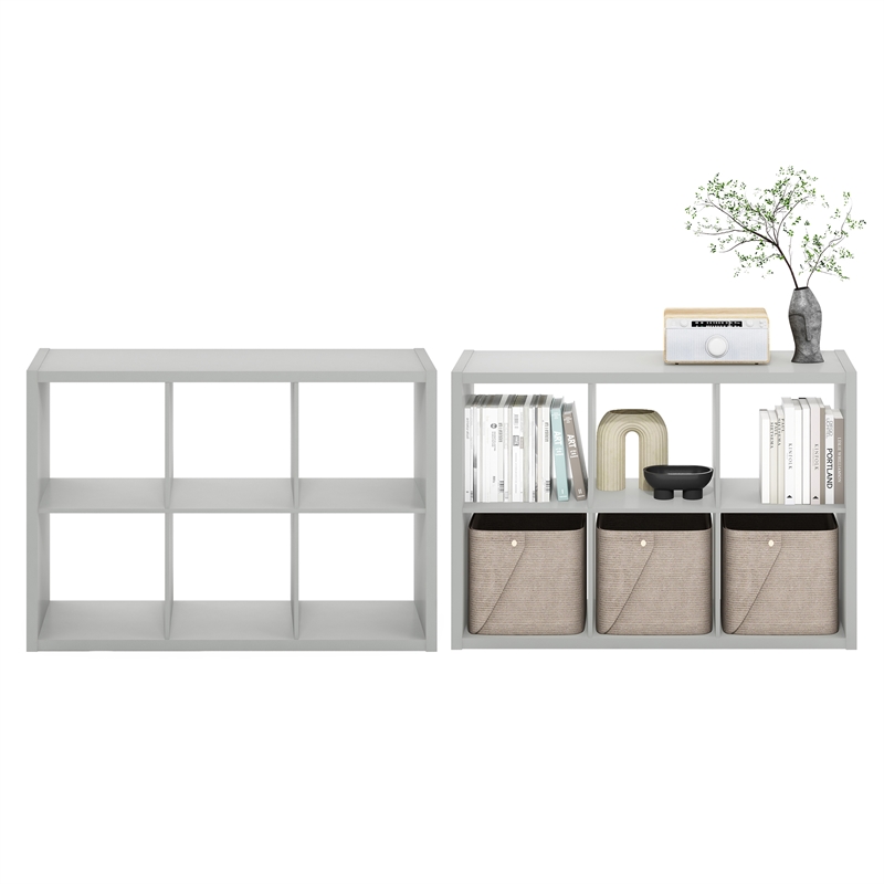 Furinno CUBICLE Set of 2. 6-Cube Thick Frame Reversible Bookcase. Light Grey