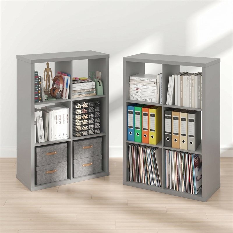 Furinno CUBICLE Set of 2. 6-Cube Thick Frame Reversible Bookcase. Light Grey