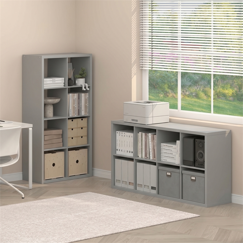 Furinno CUBICLE Set of 2. 8-Cube Thick Frame Reversible Bookcase. Light Grey