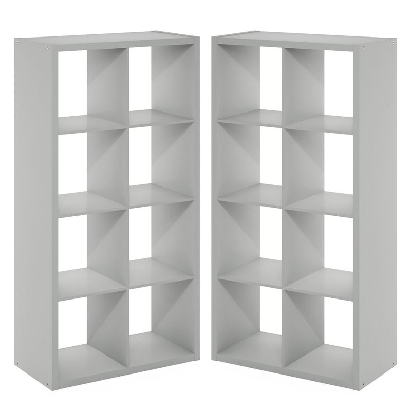 Furinno CUBICLE Set of 2. 8-Cube Thick Frame Reversible Bookcase. Light Grey