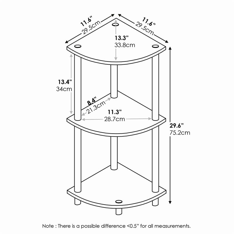 Furinno Turn-N-Tube Toolless Assembly 3-Tier Rustic Brown Corner Shelf. Pine