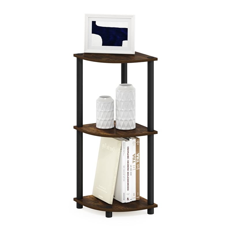 Furinno Turn-N-Tube Toolless Assembly 3-Tier Rustic Brown Corner Shelf. Pine