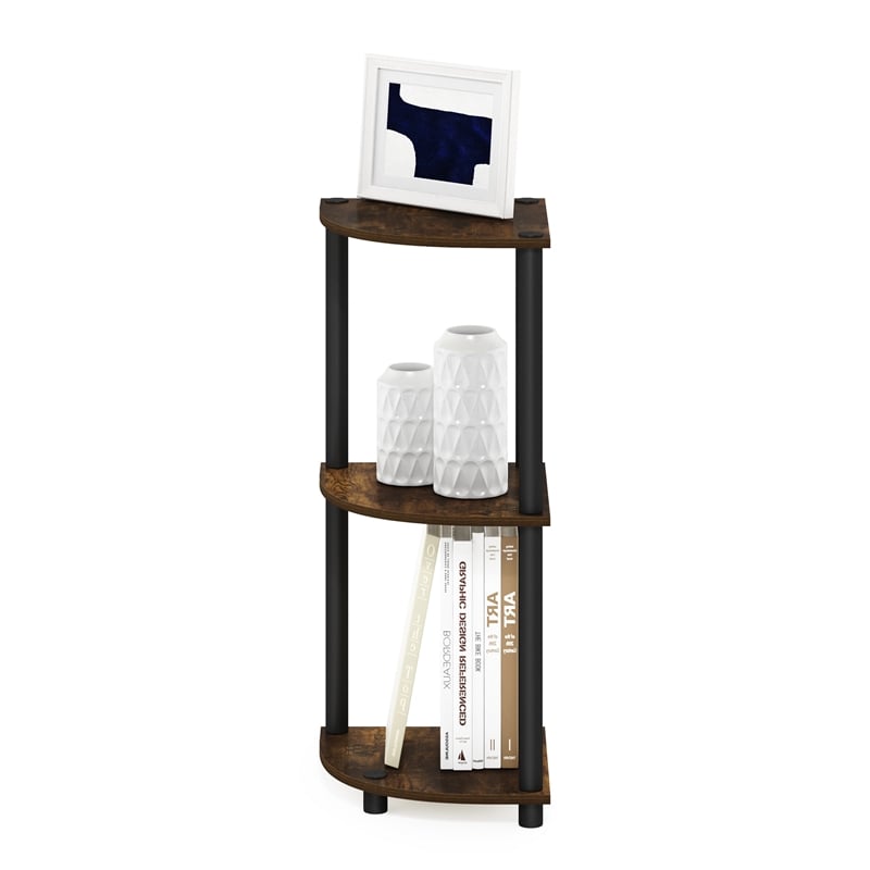 Furinno Turn-N-Tube Toolless Assembly 3-Tier Rustic Brown Corner Shelf. Pine