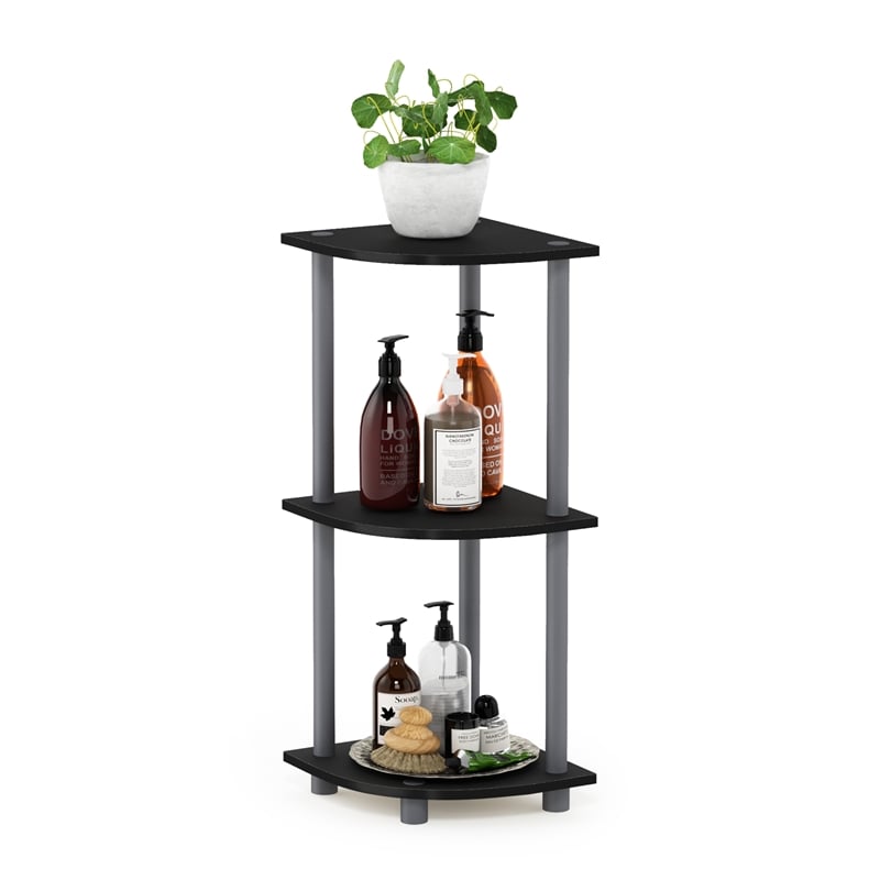 Furinno Turn-N-Tube Toolless Assembly 3-Tier Black Open Corner Shelf. Black