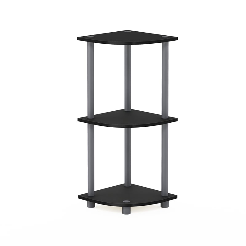 Furinno Turn-N-Tube Toolless Assembly 3-Tier Black Open Corner Shelf. Black