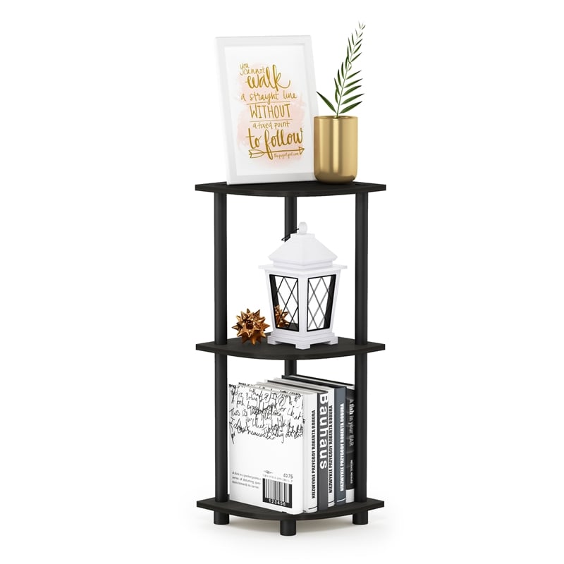 Furinno Turn-N-Tube Toolless Assembly 3-Tier Black Open Corner Shelf. Espresso