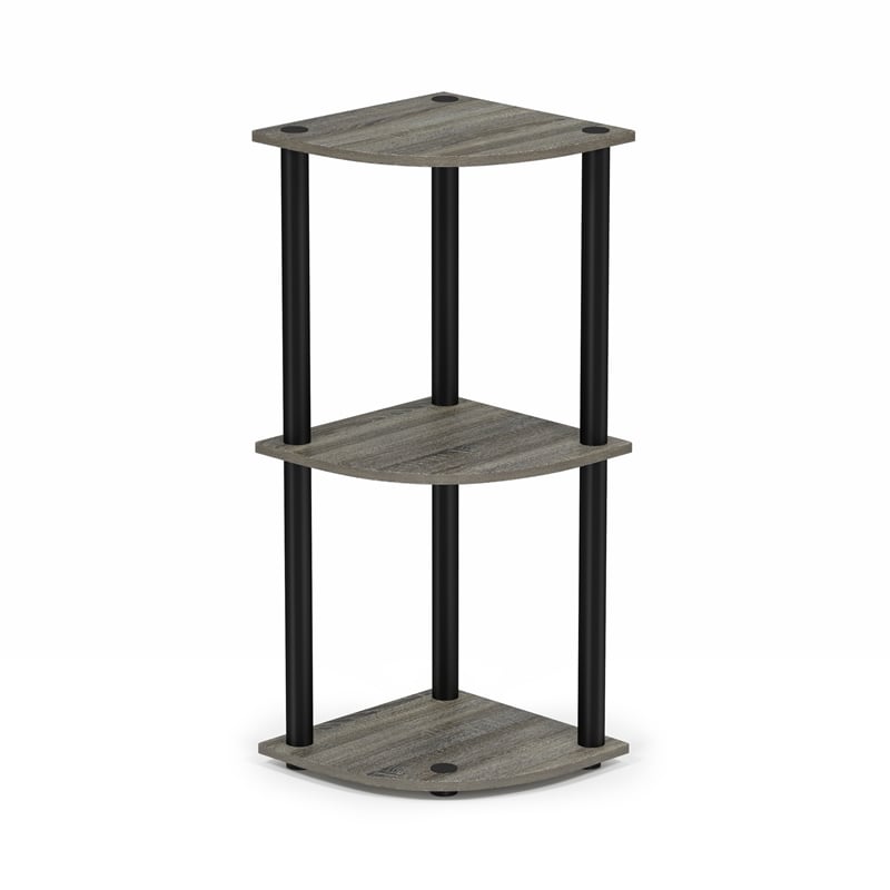 Furinno Turn-N-Tube Toolless Assembly 3-Tier Grey Open Corner Shelf. French Oak