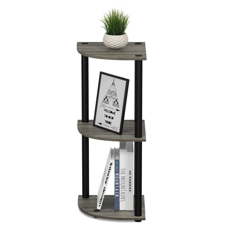 Furinno Turn-N-Tube Toolless Assembly 3-Tier Grey Open Corner Shelf. French Oak