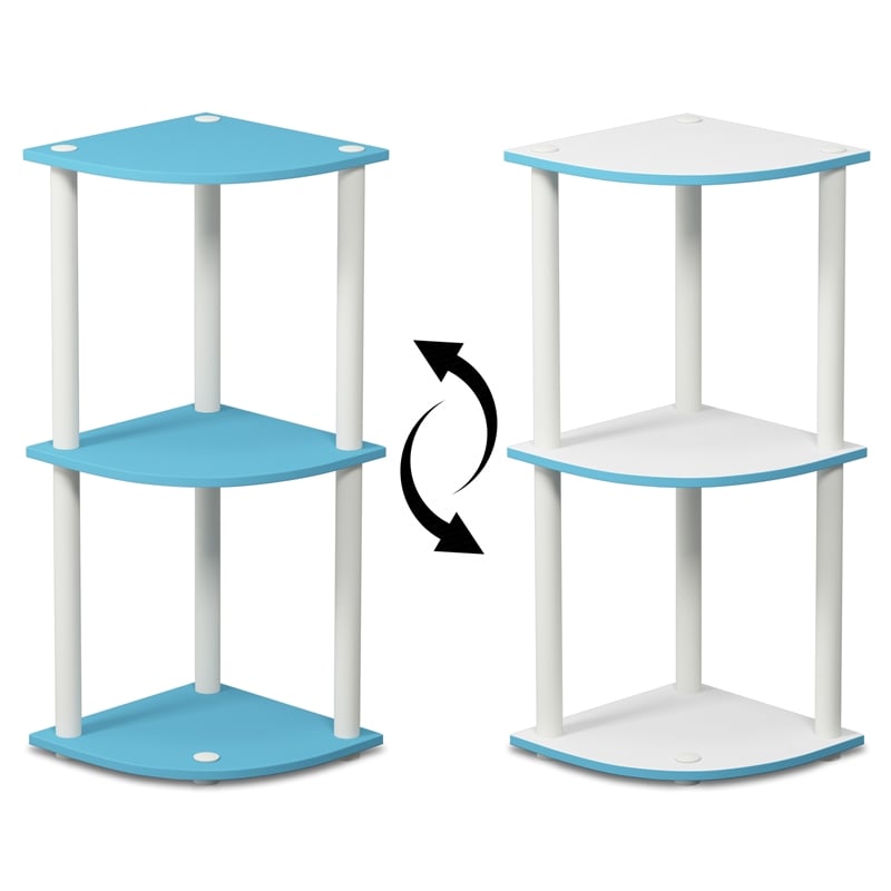 Furinno Turn-N-Tube Toolless Assembly 3-Tier Blue Open Corner Shelf. Light Blue
