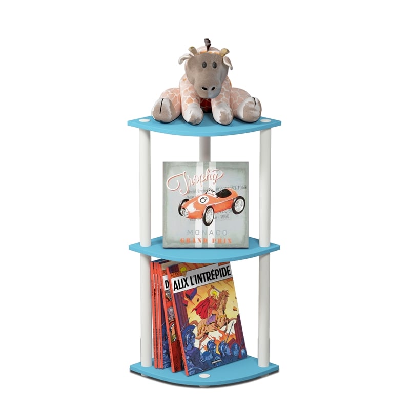 Furinno Turn-N-Tube Toolless Assembly 3-Tier Blue Open Corner Shelf. Light Blue