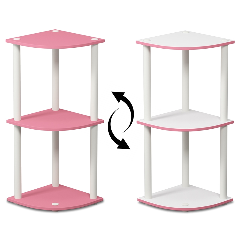 Furinno Turn-N-Tube Toolless Assembly 3-Tier Pink Open Corner Shelf. Pink