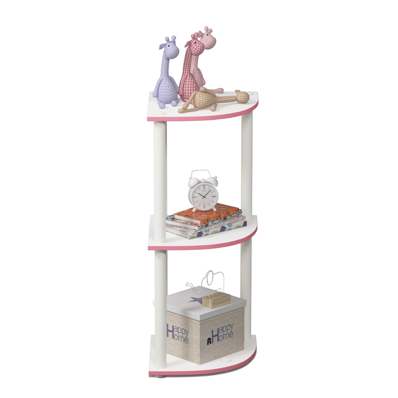 Furinno Turn-N-Tube Toolless Assembly 3-Tier Pink Open Corner Shelf. Pink